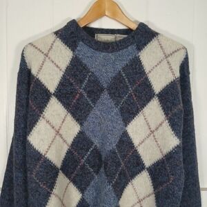 Christopher Hayes Sweater Mens M Blue Argyle Shetland Wool Made in Ireland